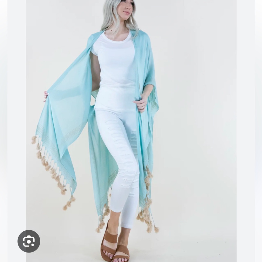 Bohemian Soft Tone Kimono with Tassels Mint (OS)